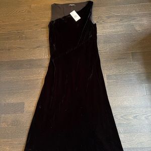 LAFAYETTE 148 black velvet asymmetrical dress with mesh neckline
